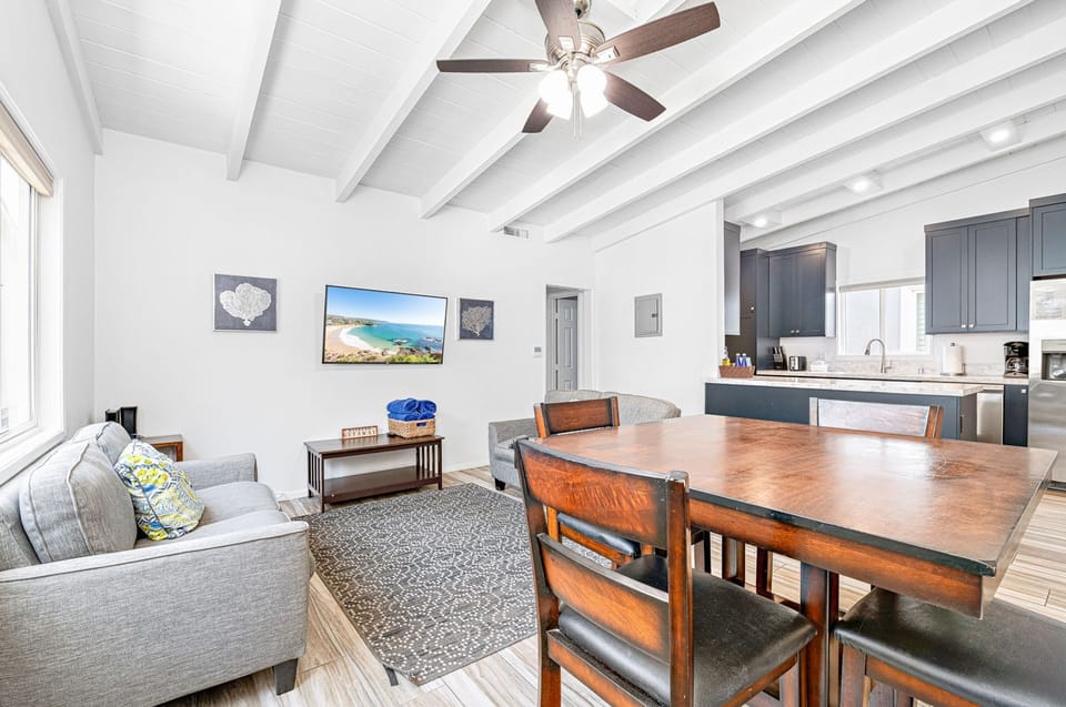 Living area includes 2 love seats, small dining table, and cable TV. Like most homes in the area, this unit does not include central air.
                