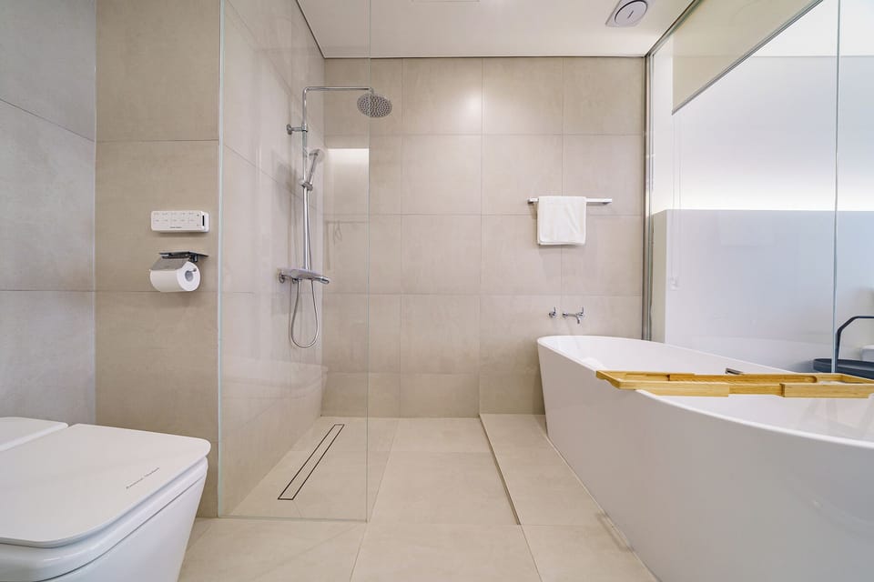 Deluxe Double Room, City View | Bathroom | Hair dryer, bathrobes, bidet, towels