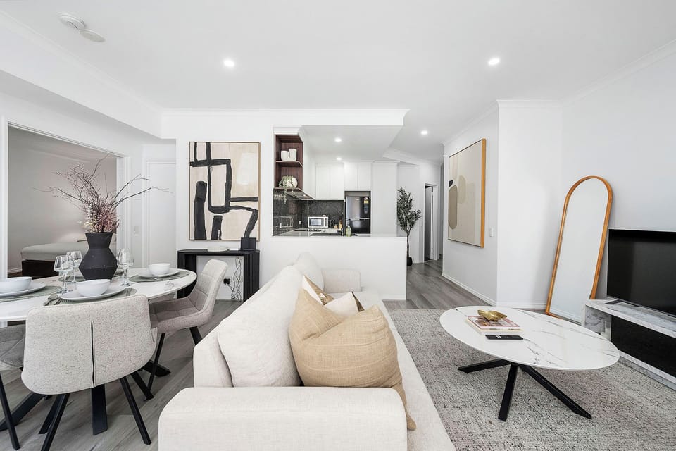 Sleek kitchen and dining area designed for comfort and style.