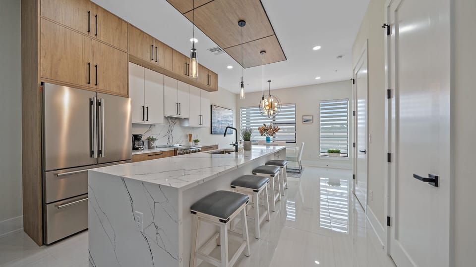 Large kitchen island with additional seating for 4