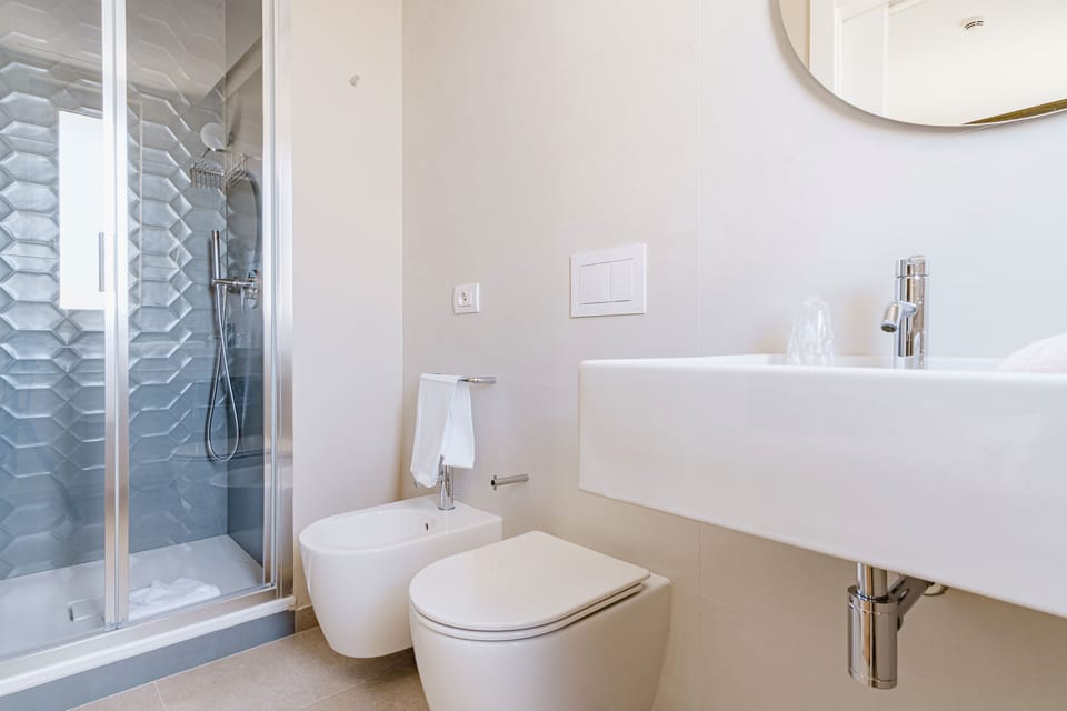 Shower, free toiletries, hair dryer, bidet