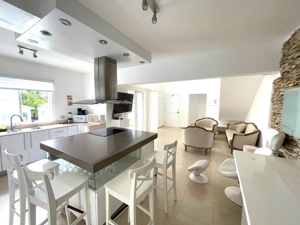 Superior Penthouse, 3 Bedrooms, Kitchen, Pool View | Private kitchen | Fridge, microwave, stovetop, coffee/tea maker
