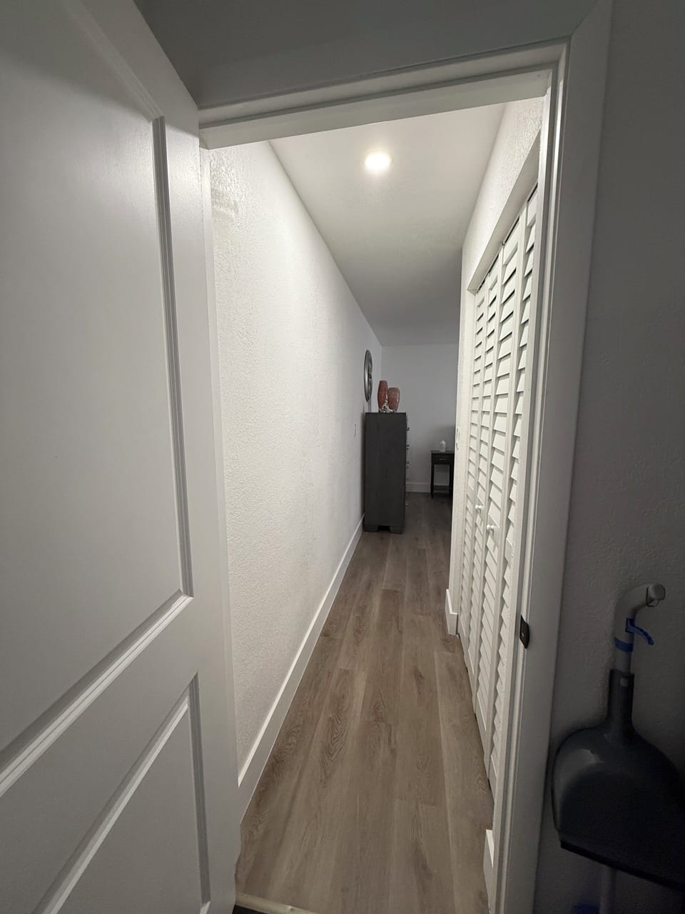 Hall connecting to living room and bedroom. Closet