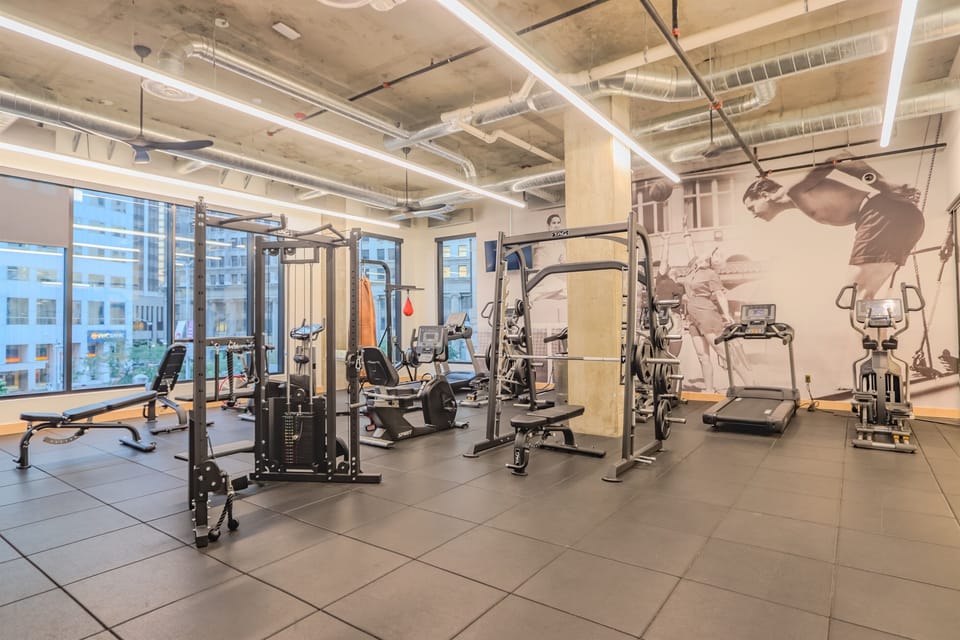 Fully equipped fitness center with cardio and strength machines 24/7 access with your key fob