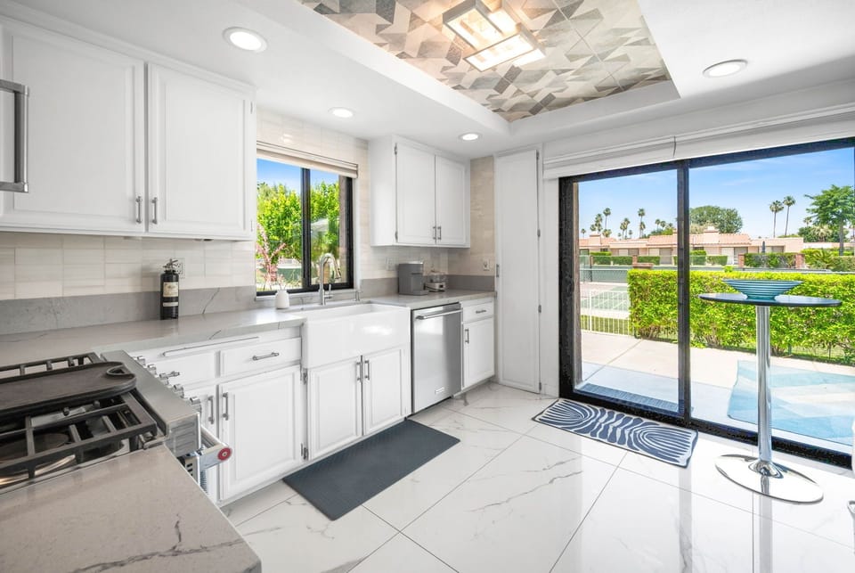 Light filled kitchen, family room, and dining room