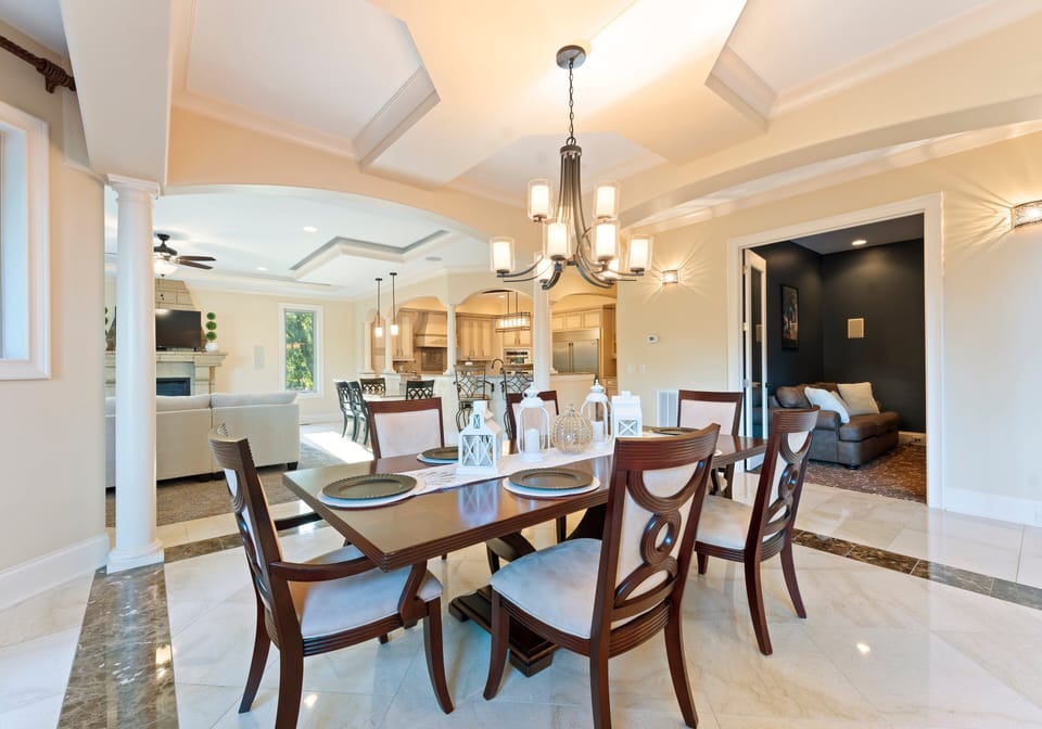Elegant dining room with seating for 6.
