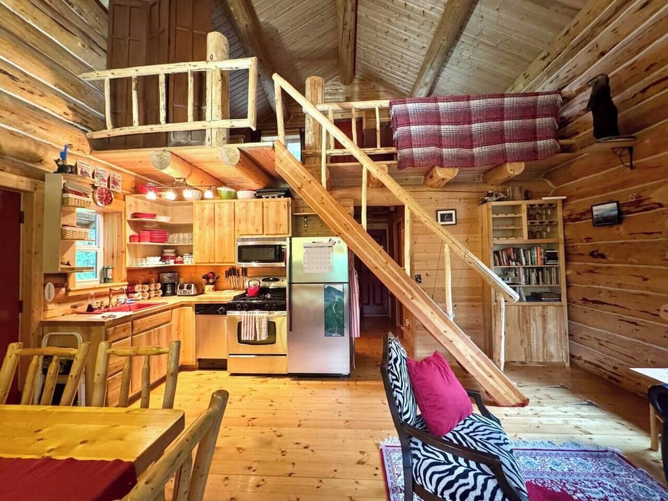 Beautiful log interior throughout the cabin.