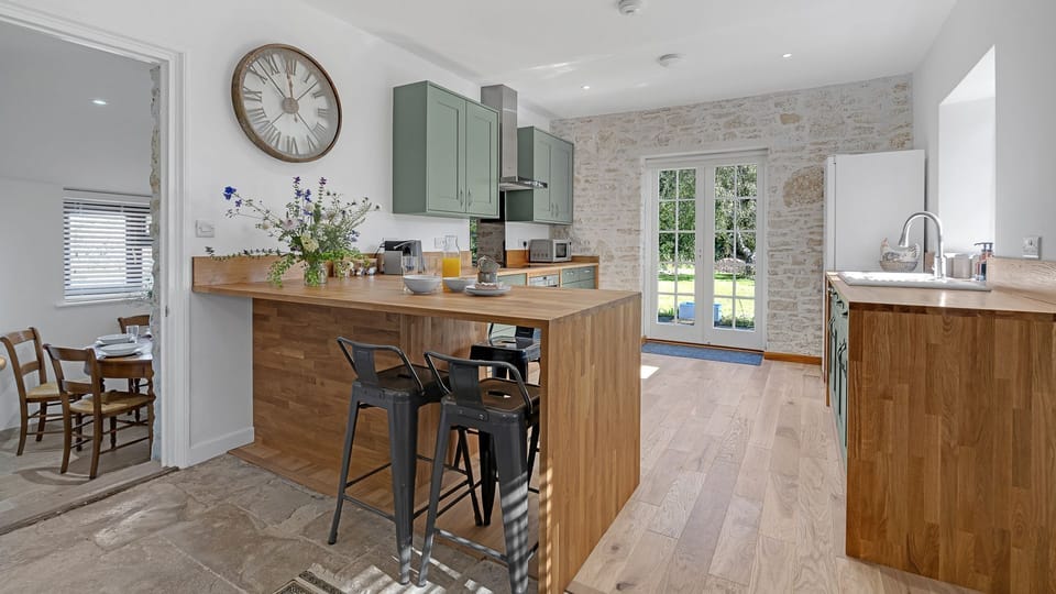 Open the French doors to the garden so you have a wonderful view while preparing meals.