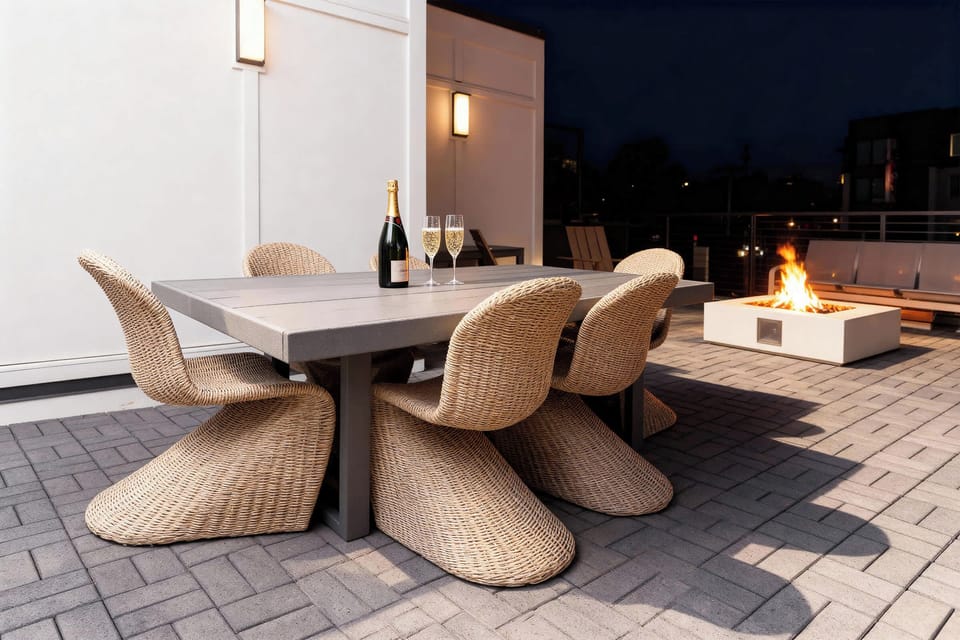Dinner on the rooftop with champagne and the fire pit glowing. This is where bachelorette weekends and birthday celebrations turn into the stories people retell