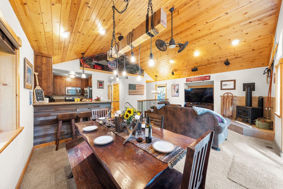 Well-decorated indoor dining area.