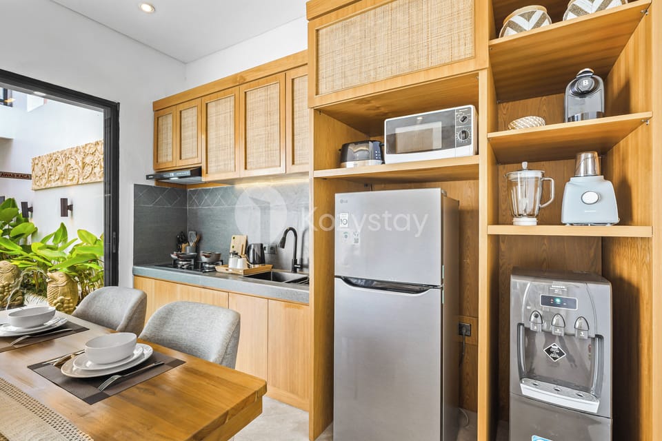 Villa, 2 Bedrooms, Balcony, Pool View | Private kitchen | Full-size fridge, microwave, stovetop, toaster