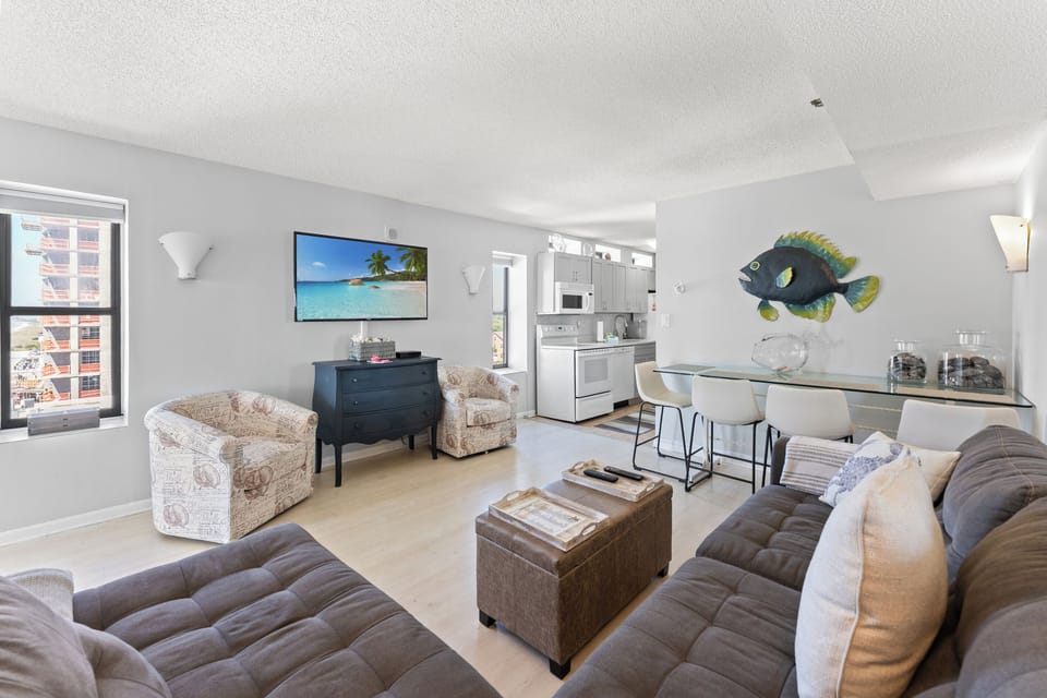 Spacious living room area with balcony access
