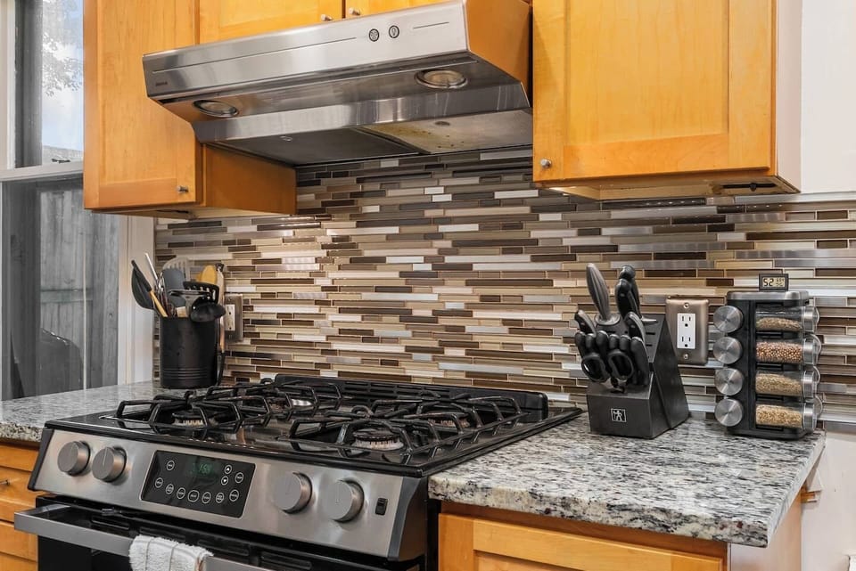 Fully stocked kitchen for longer stays or should you choose to cook at this home!