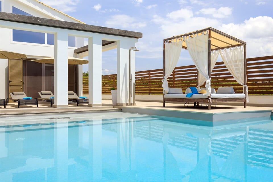 Relaxing by the inviting pool.
