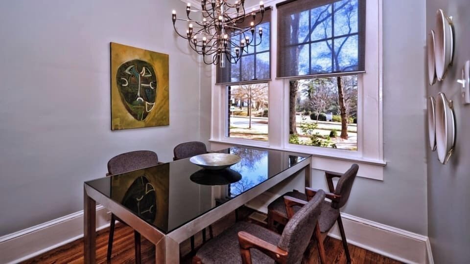 A comfortable spot for quiet mornings or casual dinners.