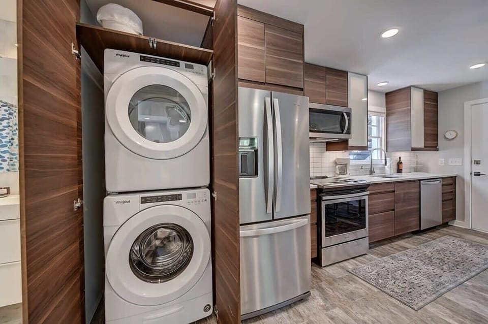 An in-unit washer and dryer makes long-term stays welcome and incredibly convenient for every guest.