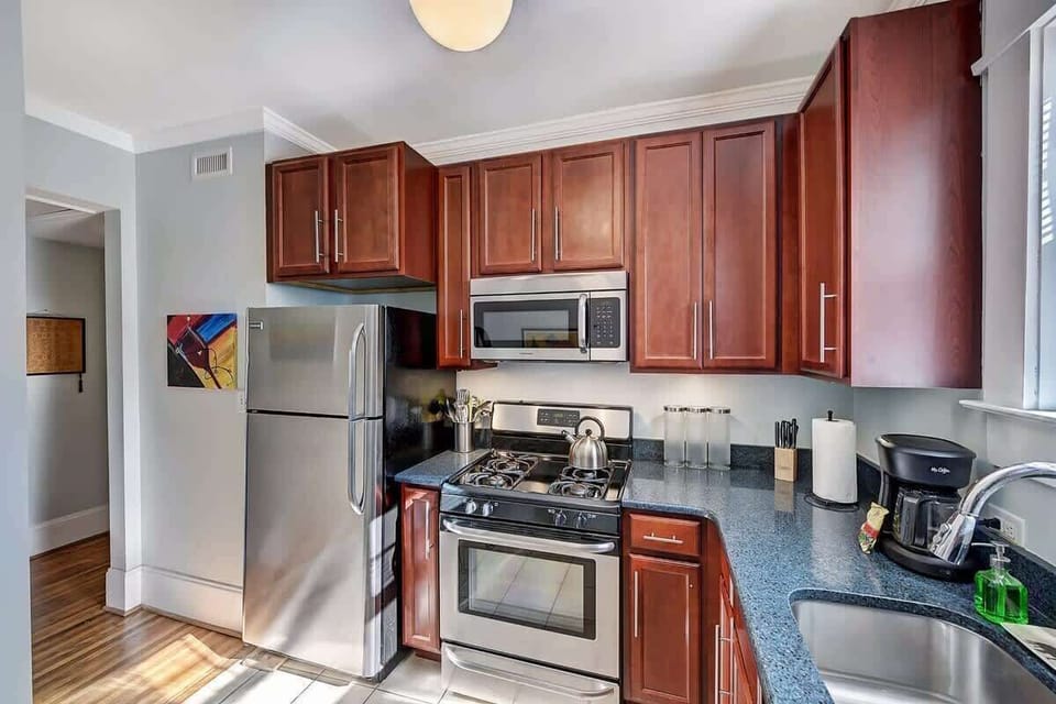 Practical cooking space designed for both short and extended stays.