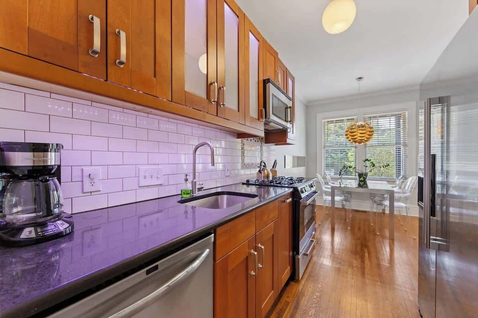 Fully equipped kitchen with modern appliances and everything needed for daily meals.