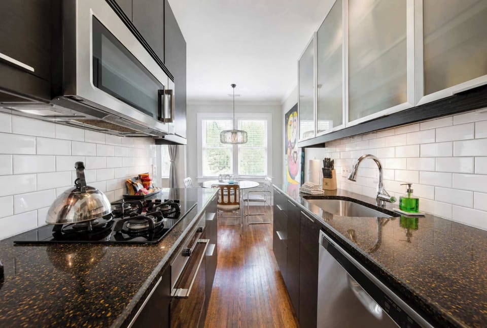 Fully equipped kitchen with modern appliances and everything needed for daily meals.