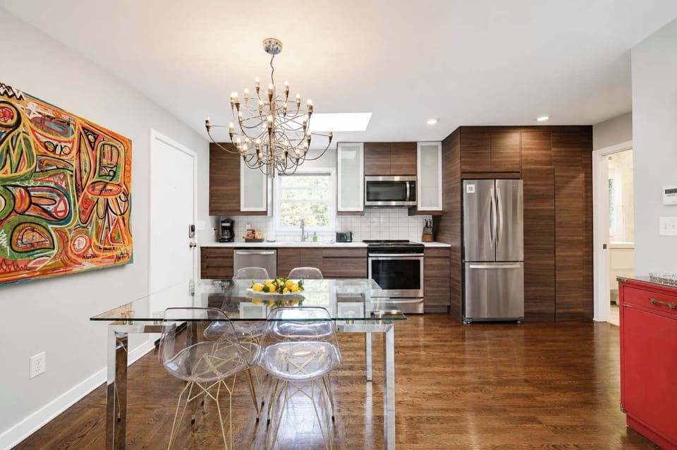 Gather around for good food and great conversation in this welcoming and well-lit area.