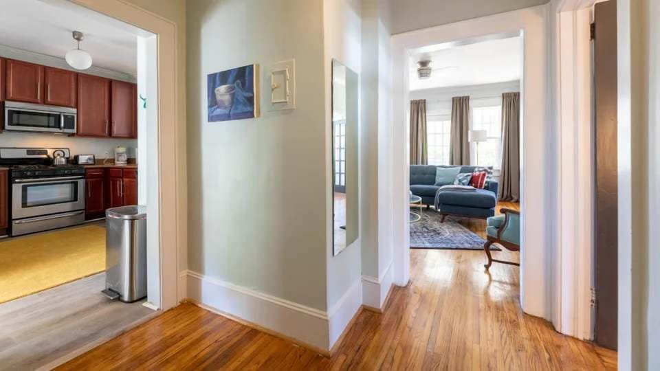 Gleaming hardwood floors and modern finishes define this professional-grade rental space.