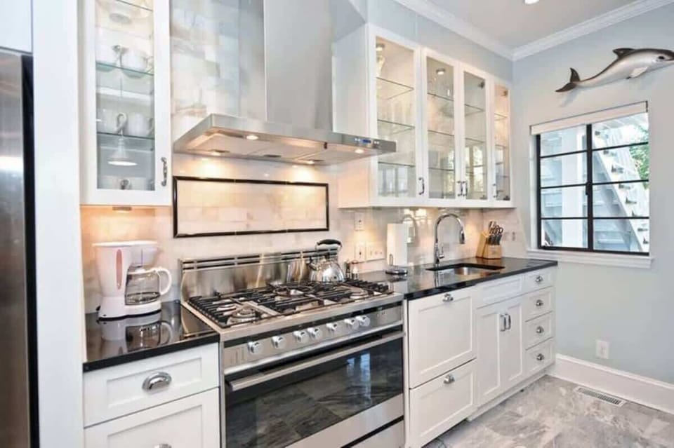 Modern appliances and an organized layout ensure that everything is easy to find.