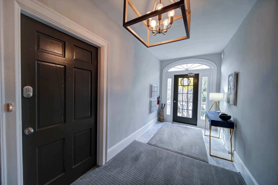 Well-lit hallway in a quiet residential building near Uptown Charlotte.