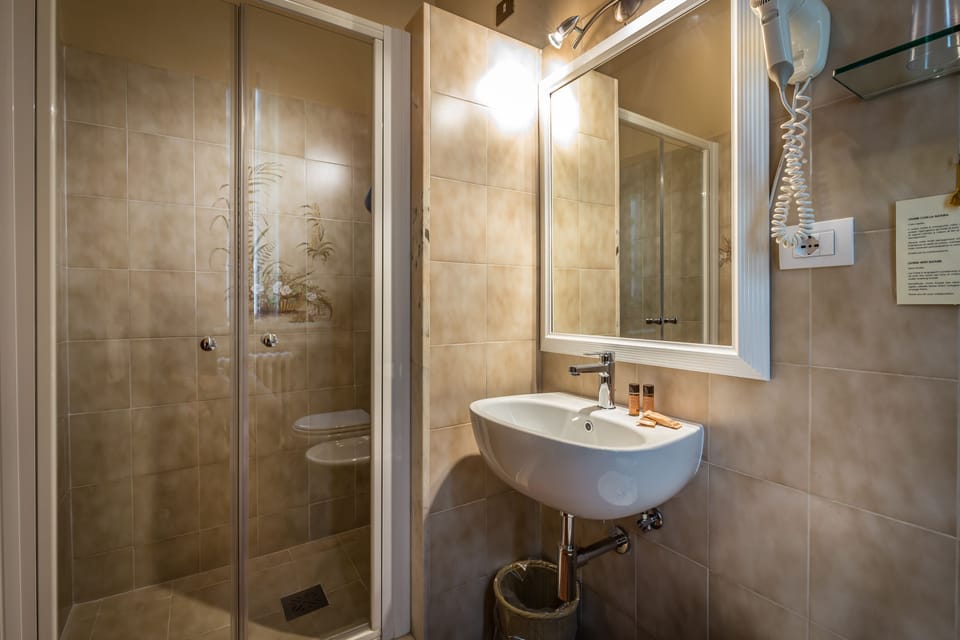 Shower, free toiletries, hair dryer, bidet