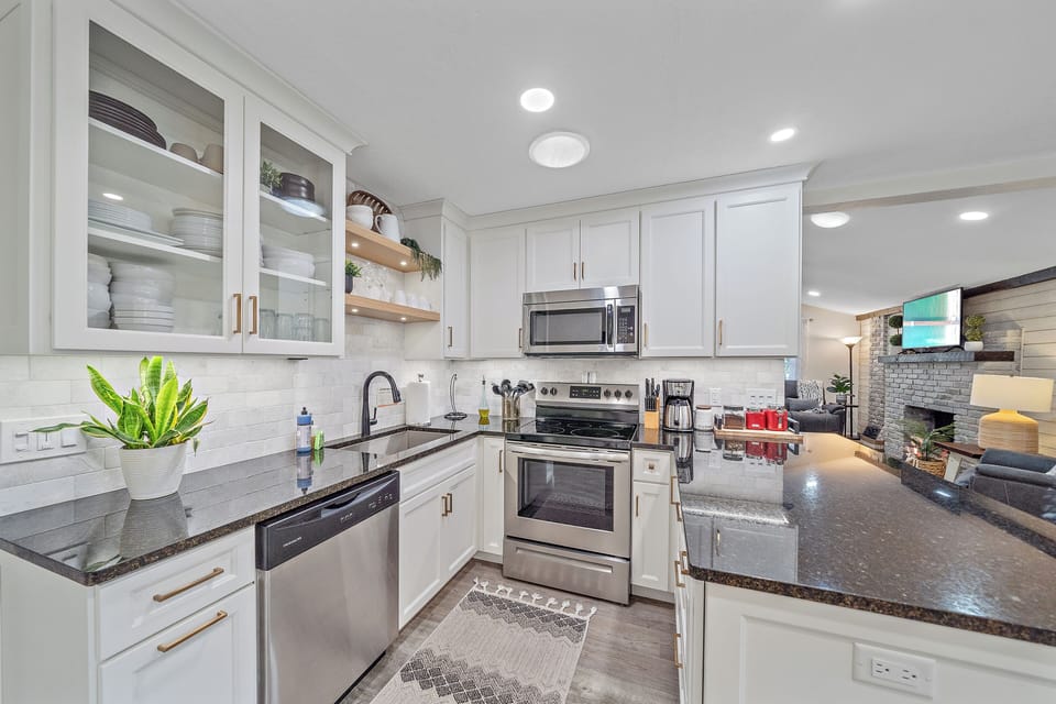 Kitchen area with everything you need for a stay-in getaway!