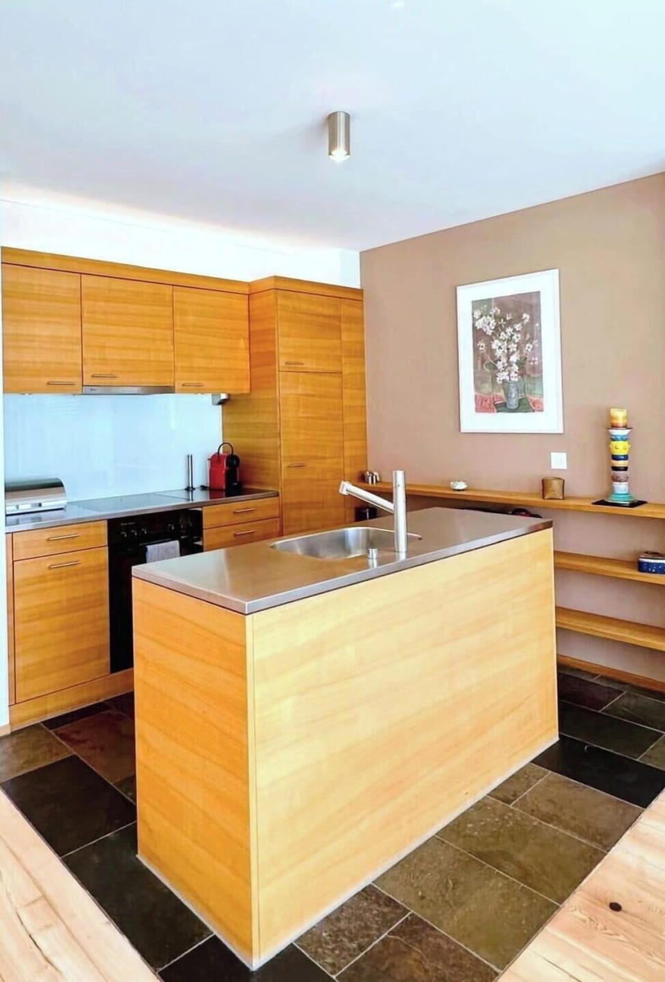 Furniture, Flooring, Interior Design, Cabinetry, Floor, Countertop, Wood, Kitchen, Wood Flooring, Room