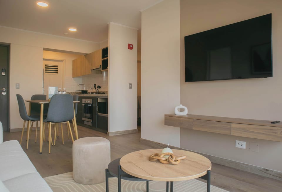 Dining room and living room in open space
