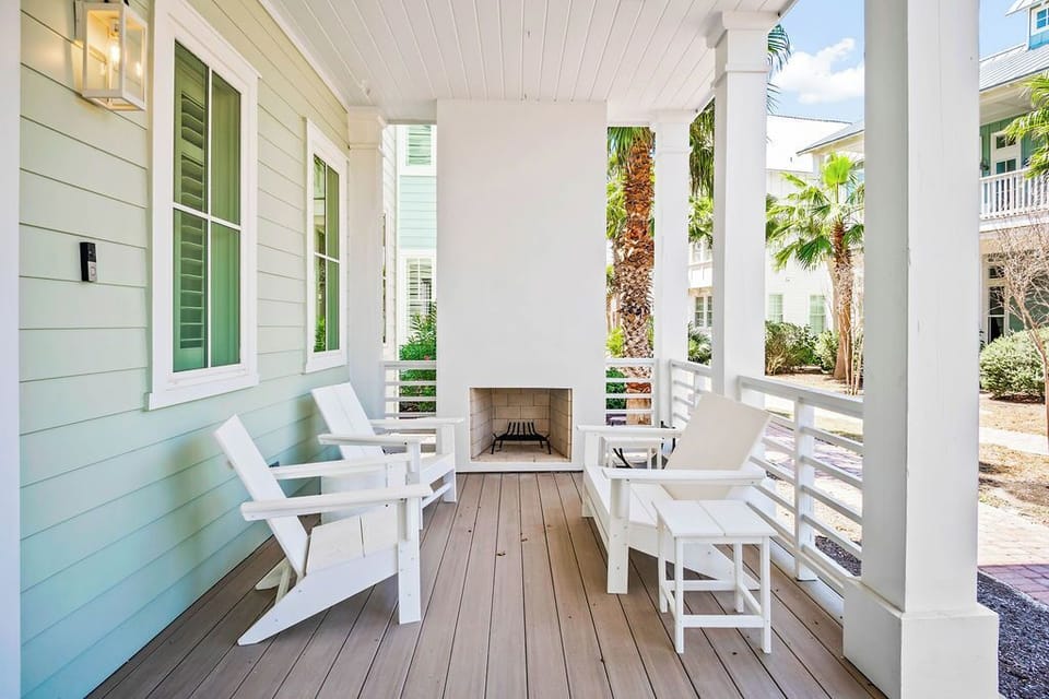 Front Porch With Fire Place & Community Views
