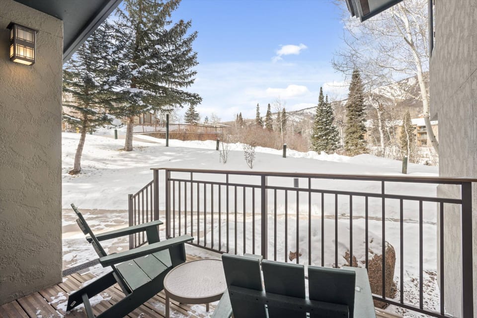 The front porch will be a great spot to enjoy a hot coffee or apres ski beverage during your stay!