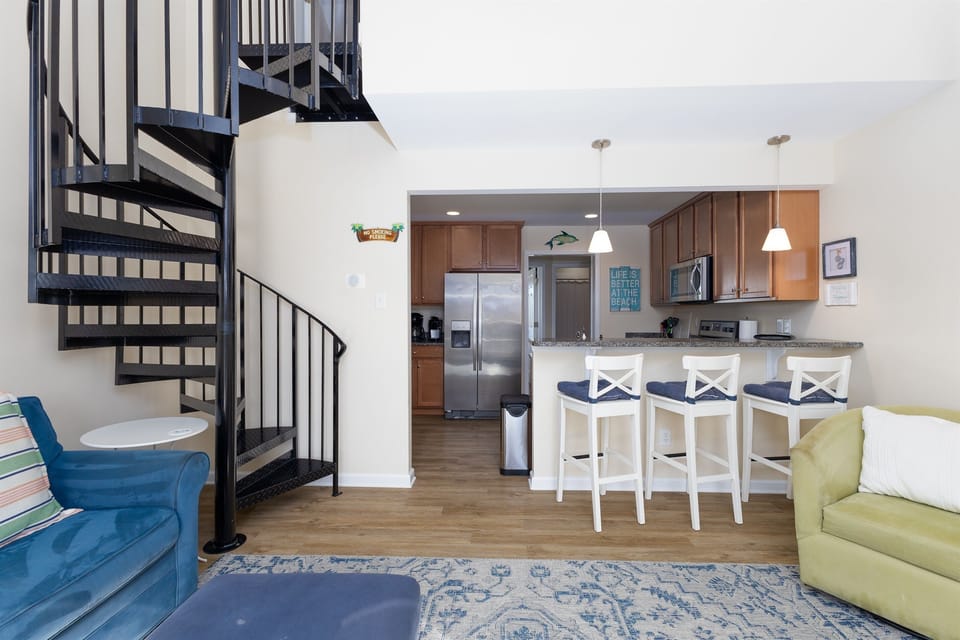 Viewing into the kitchen from living area