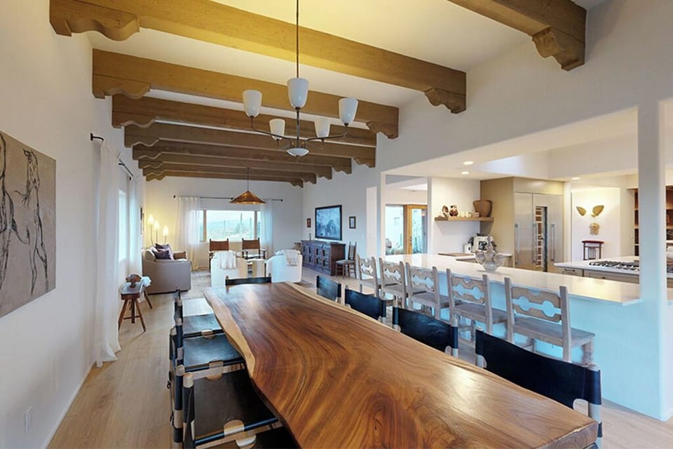 Dining area can seat up to 8 in elegance