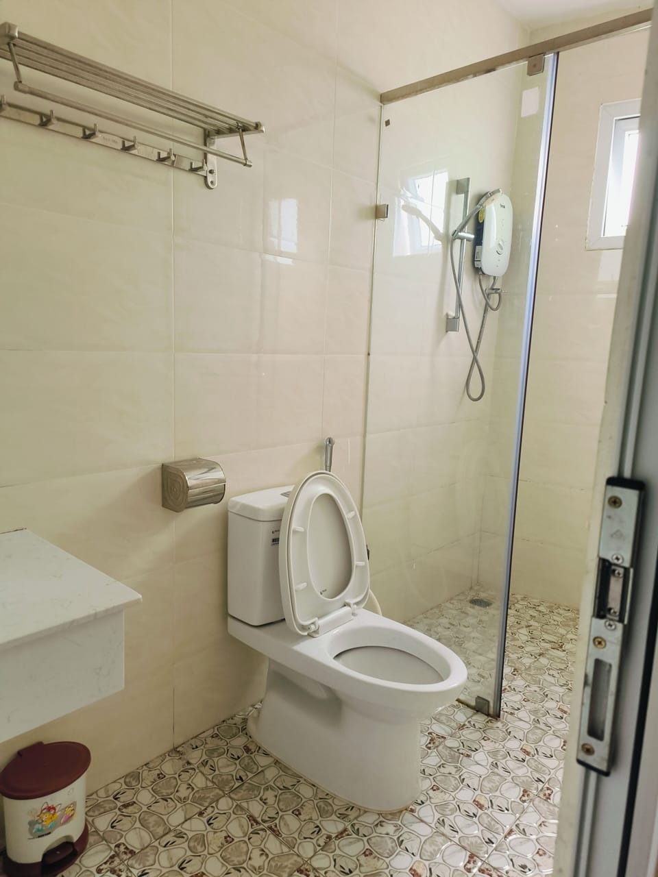 Rainfall showerhead, slippers, bidet, soap