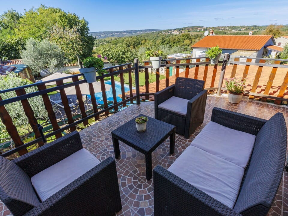 Furniture, Outdoor Furniture, Chair, Outdoor Table, Balcony, Deck, Patio, Eco Hotel, Fence, Shade