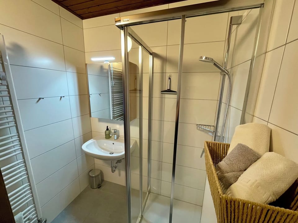 Double Room | Bathroom | Shower, hair dryer, towels