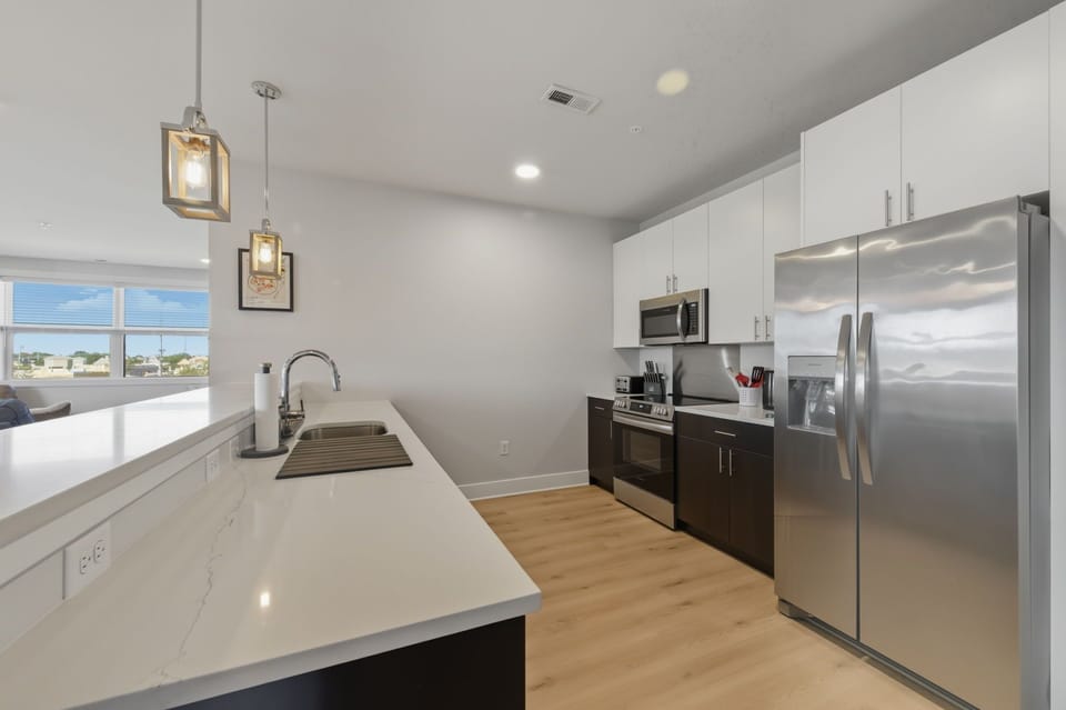 Spacious sleek and modern kitchen chef-ready for entertaining