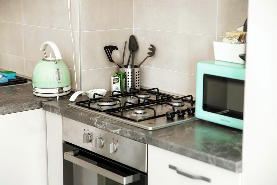 Apartment, City View | Private kitchen | Stovetop, electric kettle, toaster, cookware/dishes/utensils