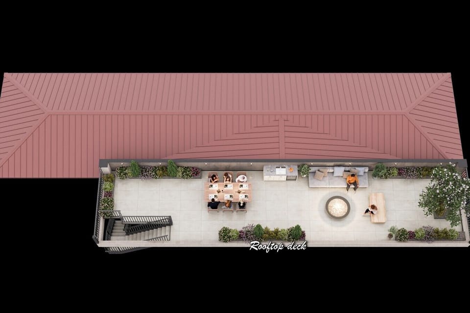 Artistic depiction of the rooftop deck plan.