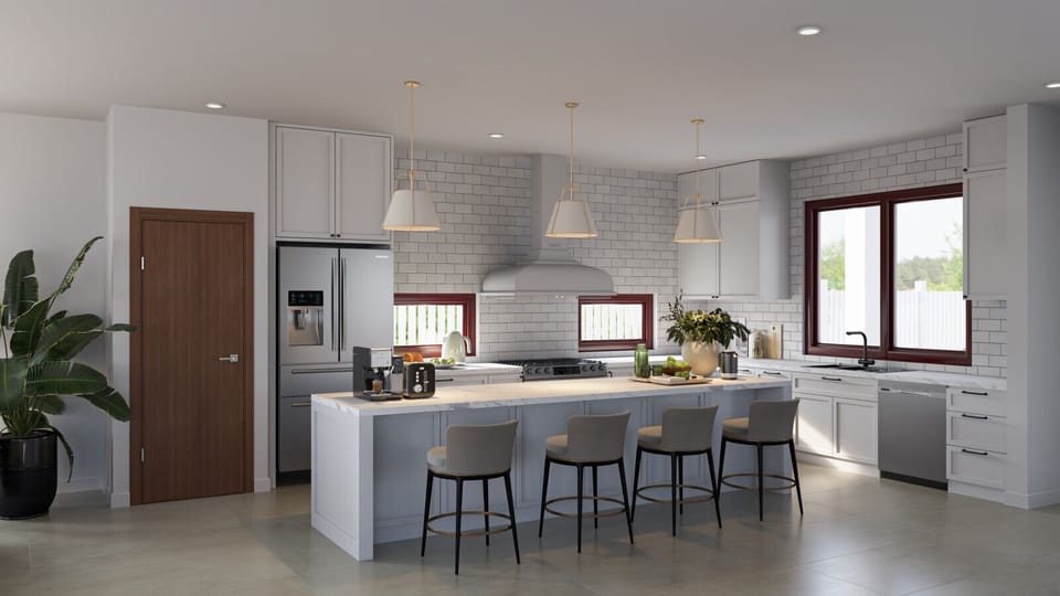 Realistic rendering of the kitchen.