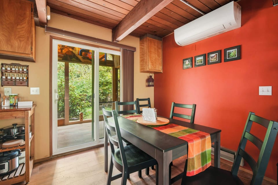 Dining table beside the patio doors