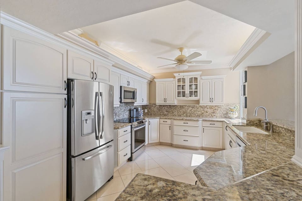 The kitchen if fully equipped with ample storage for longer term stays.