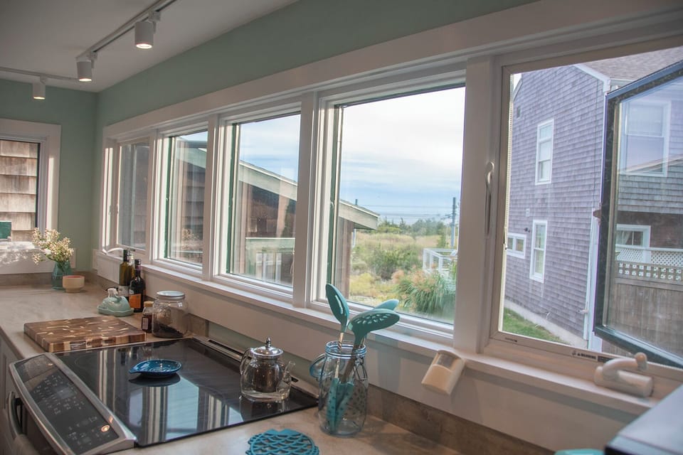 Fully stocked kitchen with a water view