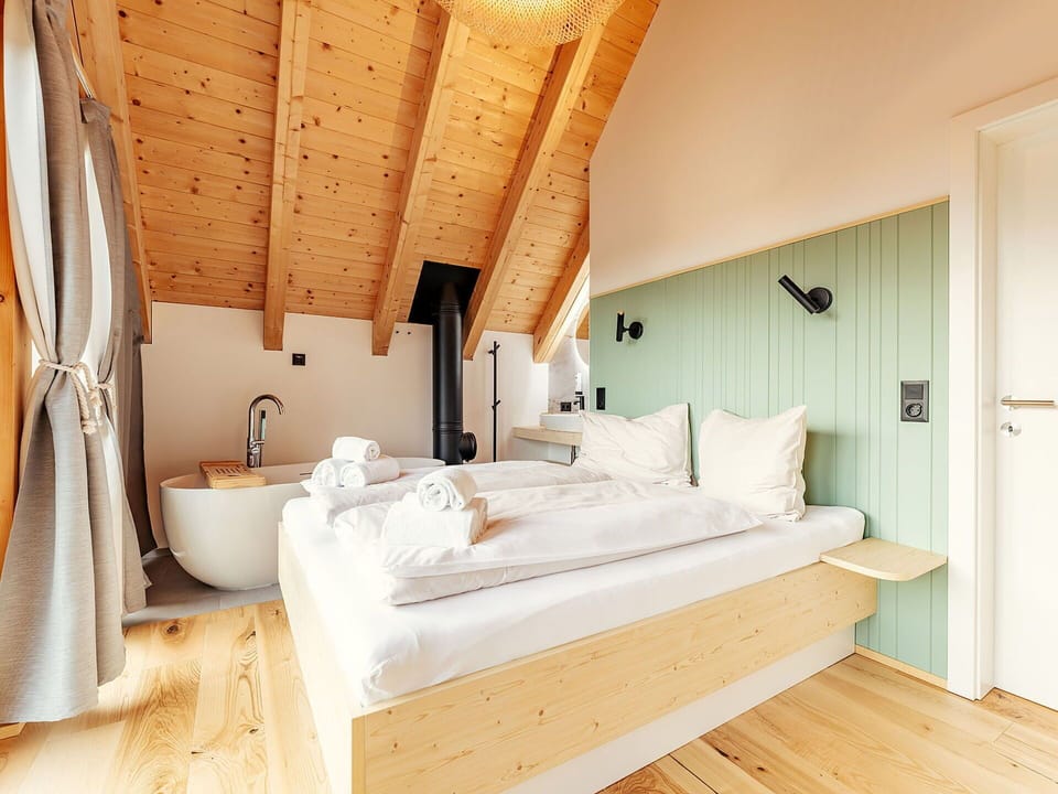 Wood, Interior Design, Furniture, Home, Bedroom, Ceiling, Wood Stain, Hardwood, Bed, Hotel