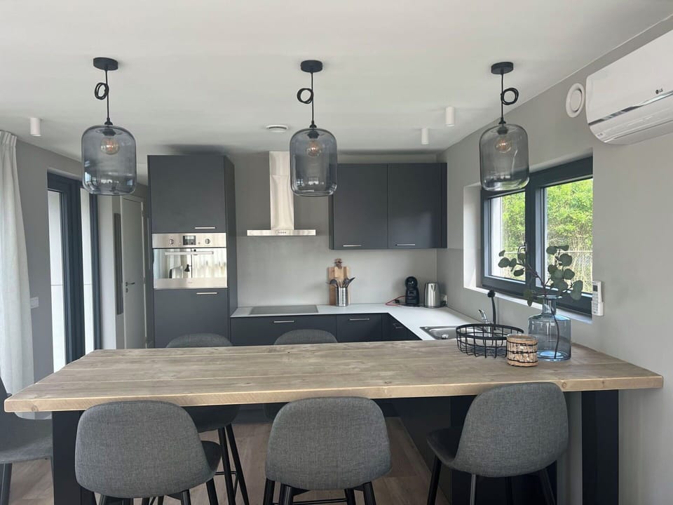 Furniture, Interior Design, Light Fixture, Countertop, Kitchen, Flooring, Ceiling, Lighting, Chair, Kitchen & Dining Room Table