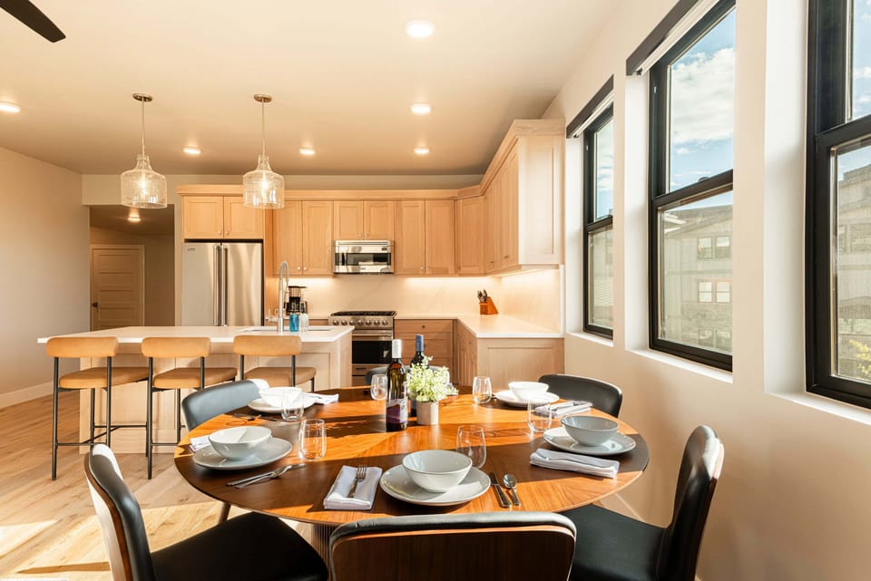 Wood dining table with seating for 6
