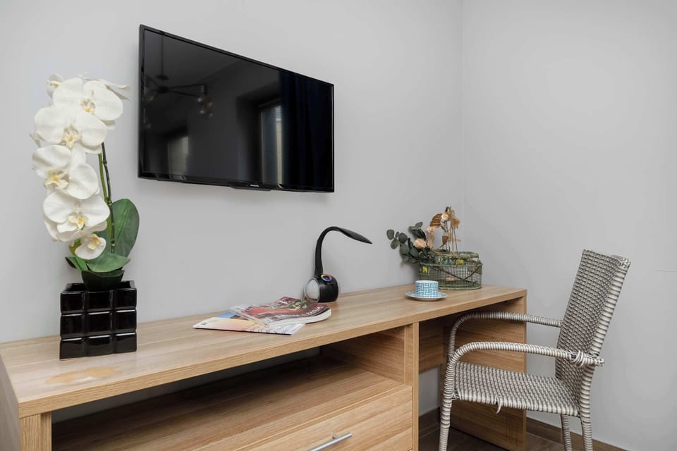 Flat-screen television in the stylish living area, where the guests can enjoy their favorite shows.