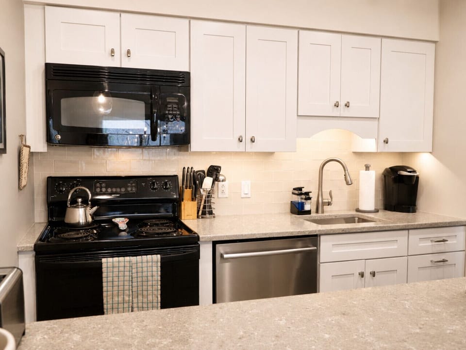 Fully stocked kitchen for easy meal prep.